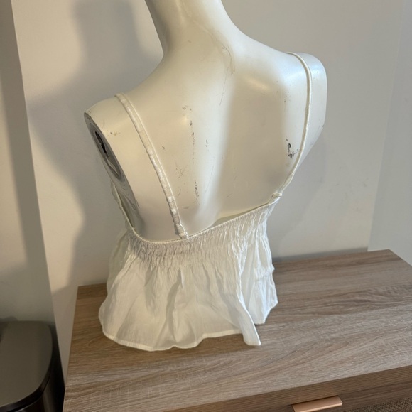 White Women’s Ruched and Peplum Summer Top - Picture 3 of 3